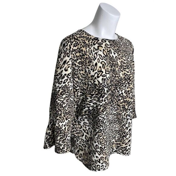 Croft & Barrow Animal Print Bell Sleeve Stretch‎ Top Sz Large - Picture 2 of 8